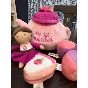 Ebba My 1st Tea Party Plush Playset Pink Teapot Doll Cups Cake 5 Piece Set